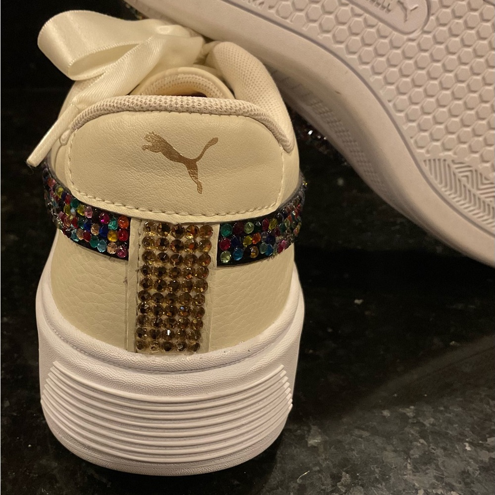 PUMA Smash V3 Platform Sneakers Size 8 & Rainbow SWAROVSKI stones Ribbon Ties - Picture 9 of 11